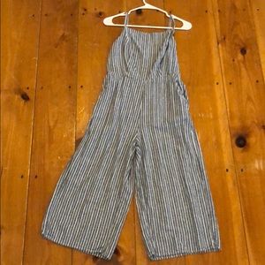 Navy and white striped jumpsuit